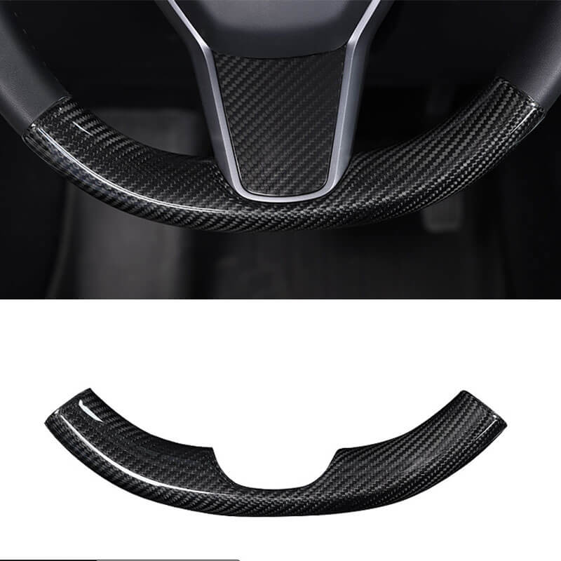 Gloss Real Carbon Fiber Steering Wheel Caps Cover for Tesla Model 3/Y Lower (1 PCS)