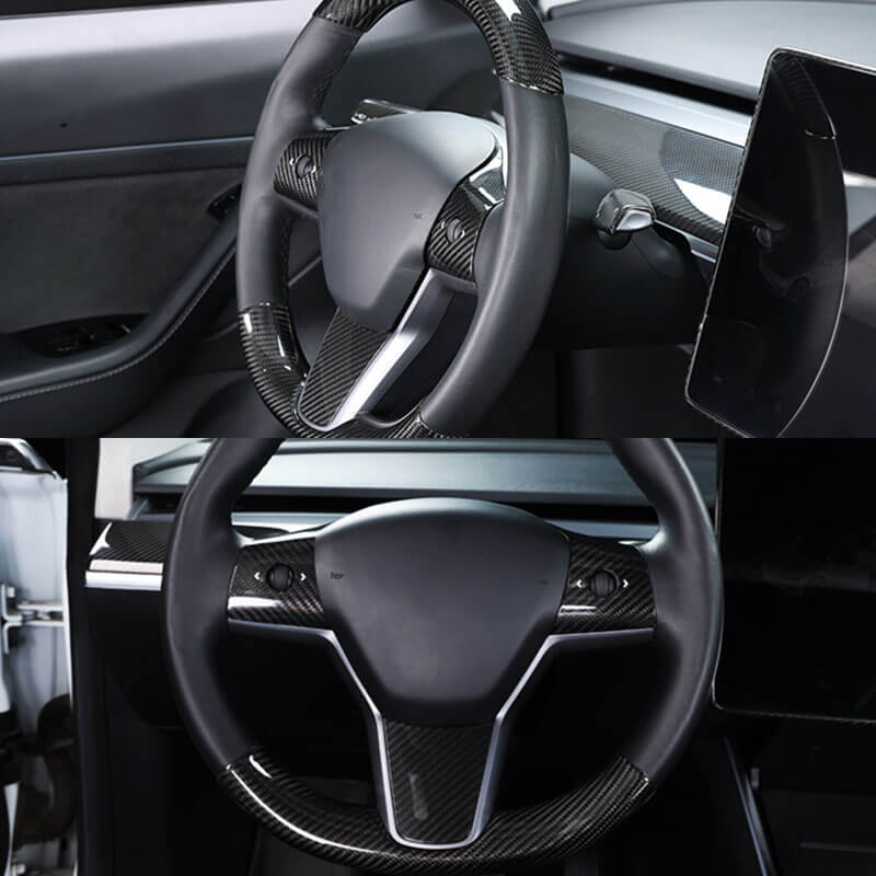 Gloss Real Carbon Fiber Steering Wheel Caps Cover for Tesla Model 3/Y