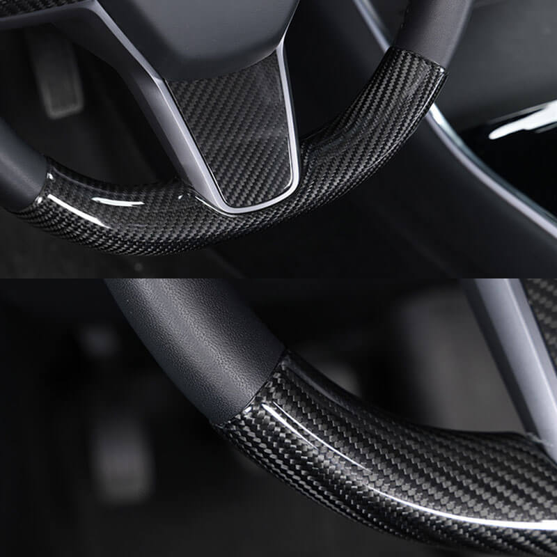 Gloss Real Carbon Fiber Steering Wheel Caps Cover for Tesla Model 3/Y