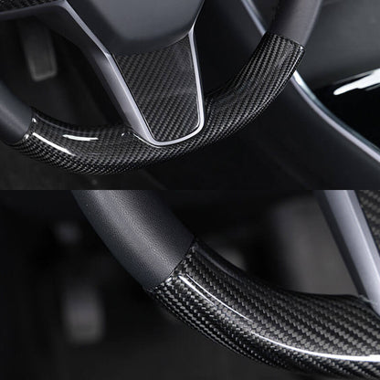 Gloss Real Carbon Fiber Steering Wheel Caps Cover for Tesla Model 3/Y