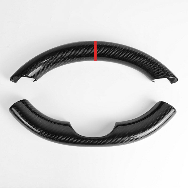 Gloss Real Carbon Fiber Steering Wheel Caps Cover for Tesla Model 3/Y Gloss & Red Stripe Full Set (2 PCS)
