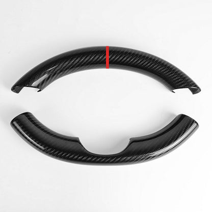 Gloss Real Carbon Fiber Steering Wheel Caps Cover for Tesla Model 3/Y Gloss & Red Stripe Full Set (2 PCS)