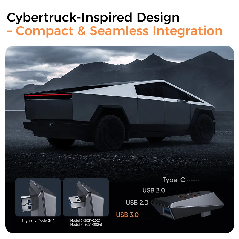 Cybertruck Style Glove Box 4 in 1 USB Hub Docking Station for Tesla Model 3/Y