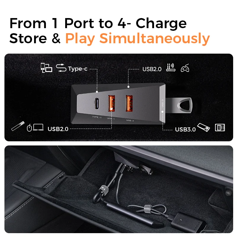 Cybertruck Style Glove Box 4 in 1 USB Hub Docking Station for Tesla Model 3/Y