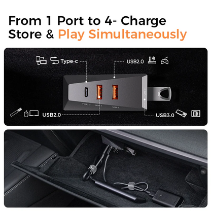 Cybertruck Style Glove Box 4 in 1 USB Hub Docking Station for Tesla Model 3/Y