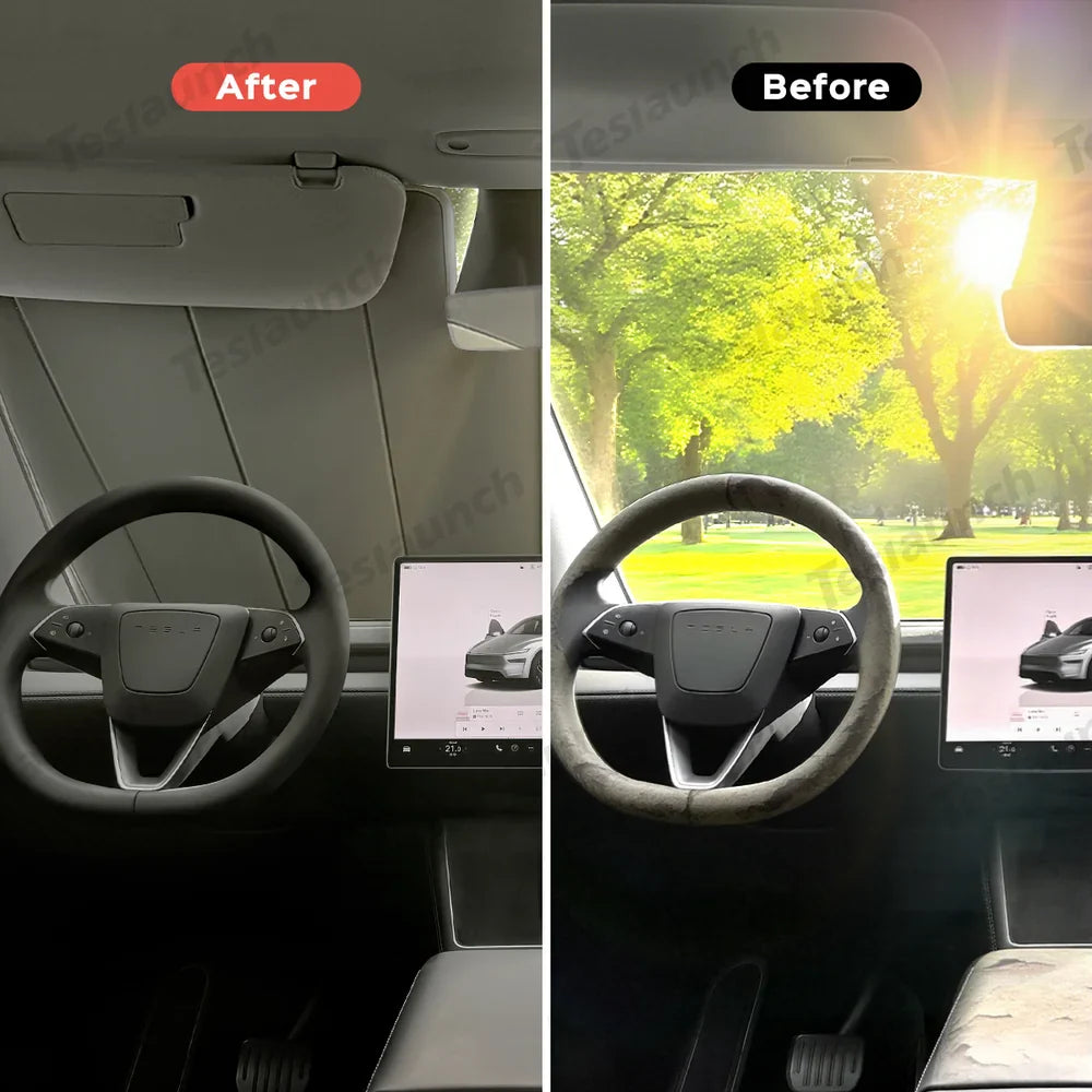 Graphite-Insulated Foldable Front Windshield Sunshade for Tesla Model 3 2017+/ Model Y 2020+