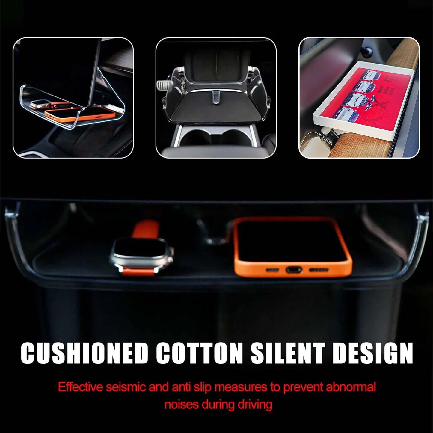 Hidden Tray Storage Under Screen Center Console Organizer Tissue Holder For Tesla Model 3 Y