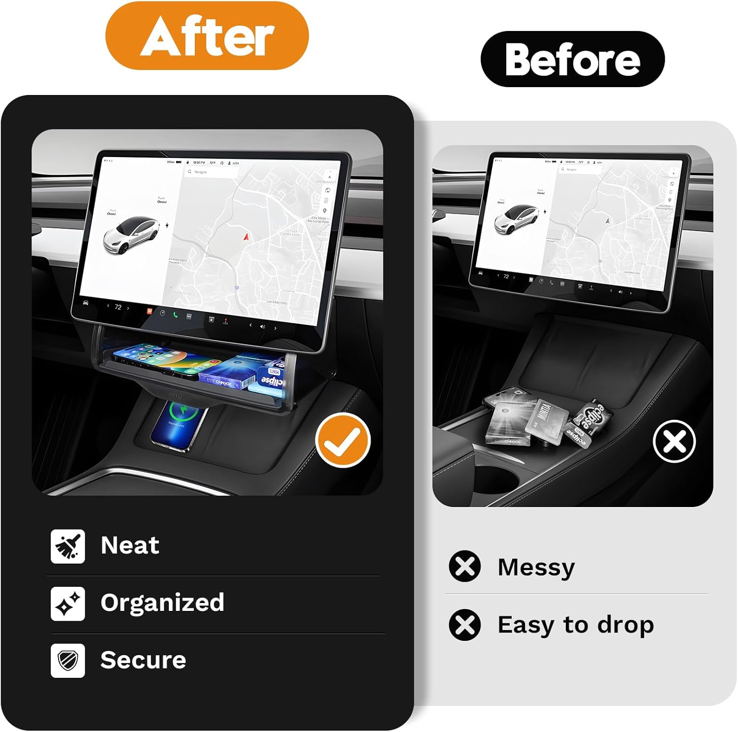Hidden Central Control Screen Lower Storage Box for Tesla Model 3/Y 2017-2026