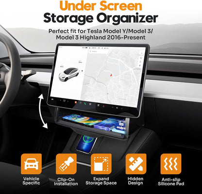 Hidden Central Control Screen Lower Storage Box for Tesla Model 3/Y 2017-2026
