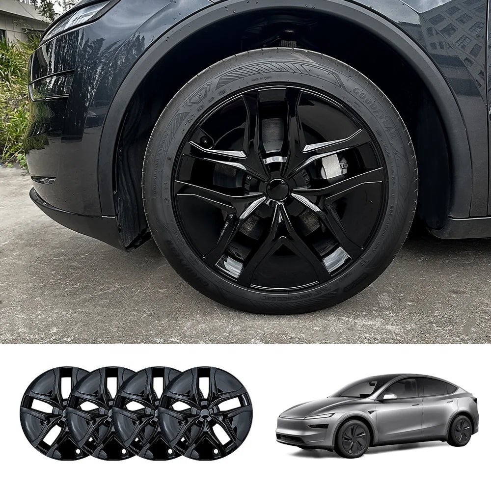 19'' Crossflow Full-Cover Hubcaps Wheel Covers – Arachnid 2.0 Style for Tesla Model Y Juniper 2025+ (Set of 4) Gloss Black