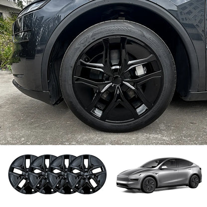 19'' Crossflow Full-Cover Hubcaps Wheel Covers – Arachnid 2.0 Style for Tesla Model Y Juniper 2025+ (Set of 4) Gloss Black