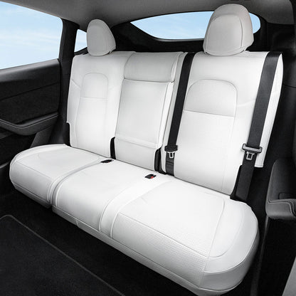 All-Inclusive Tesla Model Y 7 Seater Seat Cover (2nd-Row 40/60 Split Bench Design) Nappa Leather White 2nd-Row Seats Only