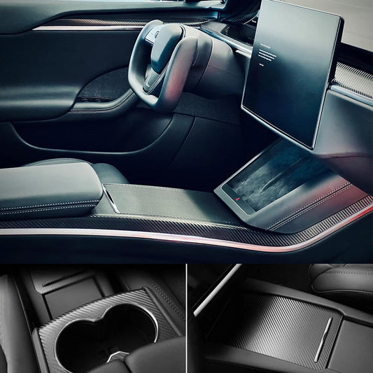 16PCS Carbon Fiber Interior Decoration Center Console Cover Wrap Kit For Tesla Model X/S