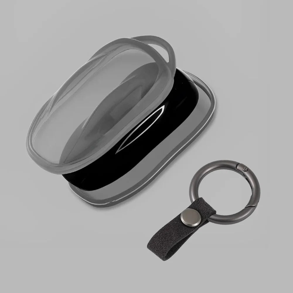 Alloy and Leather Key Fob Cover for Tesla Model 3/Y/S/X Loop Strap Clear Black