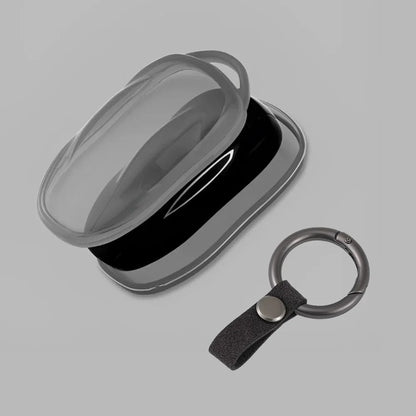 Alloy and Leather Key Fob Cover for Tesla Model 3/Y/S/X Loop Strap Clear Black