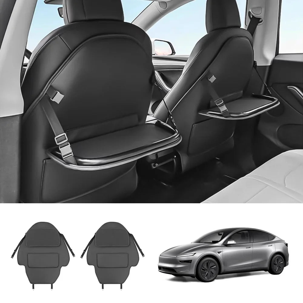 Rear Seat Kick Mat with Tray Table for Tesla Model Y Juniper 2025+ Black Double Seat – 2 Pieces