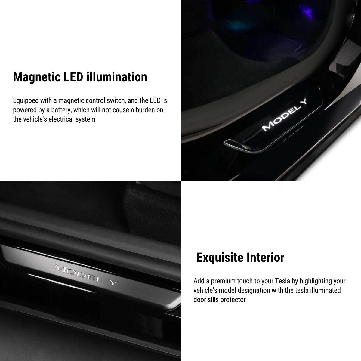 LED Illuminated Door Sill Protector Front Door for Model 3 / Y
