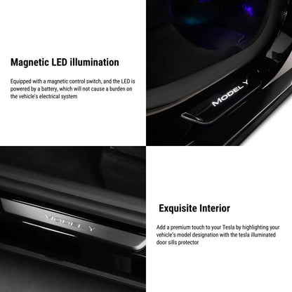 LED Illuminated Door Sill Protector Front Door for Model 3 / Y