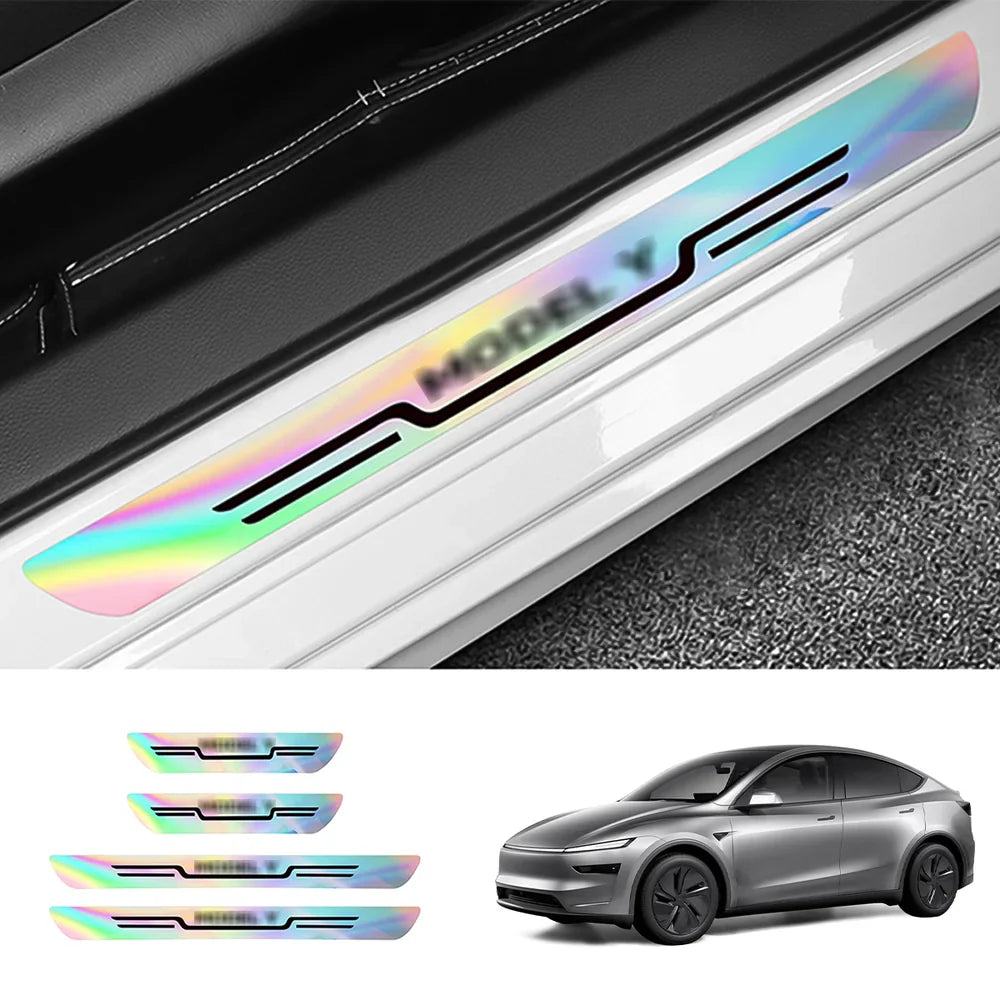 Laser-Effect Door Sill Protector Stickers for Tesla Model Y Juniper 2025+ (4PCS) 4-Piece Set