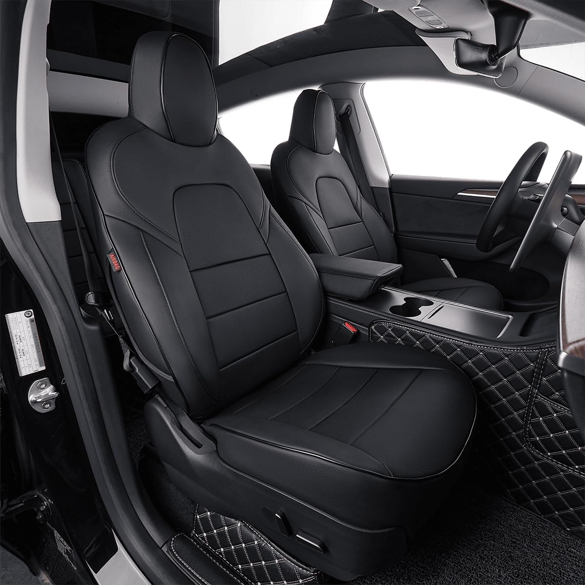 Leather Car Seat Covers for Select Trucks Tesla Cybertruck 2024 Leather (Black)