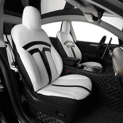 Leather Car Seat Covers for Select Trucks Tesla Cybertruck 2024 Leather(Black White)
