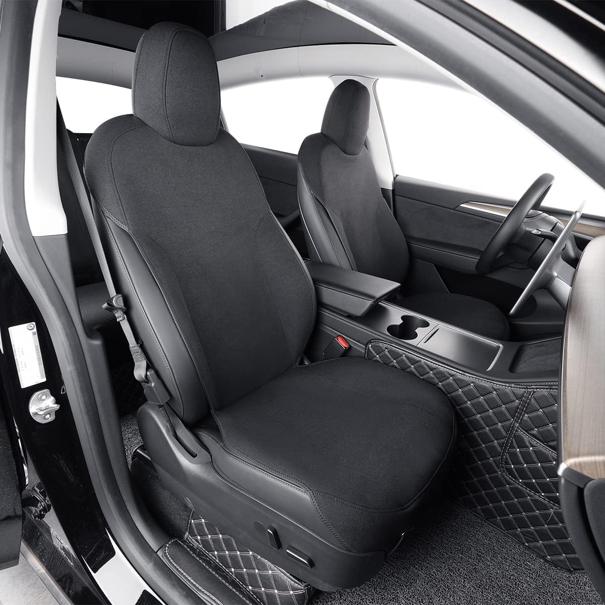 Leather Car Seat Covers for Select Trucks Tesla Cybertruck 2024 Neoprene (Black)