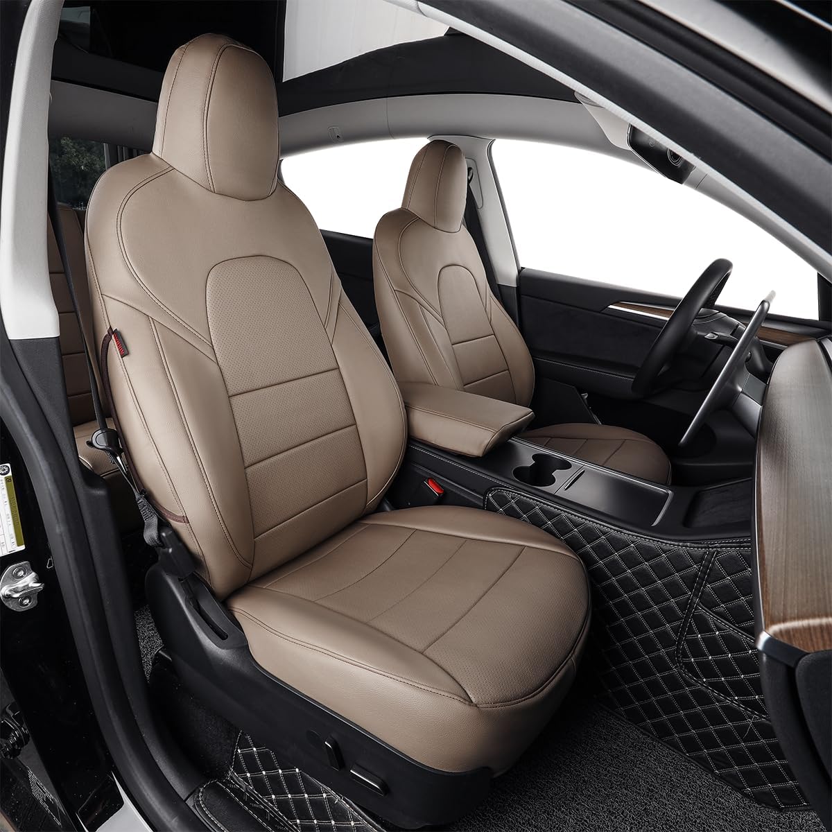 Leather Car Seat Covers for Select Trucks Tesla Cybertruck 2024 Leather (Sand Beige)