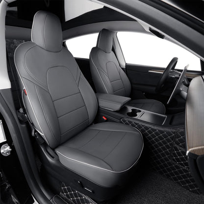 Leather Car Seat Covers for Select Trucks Tesla Cybertruck 2024 Leather (Black Gray)