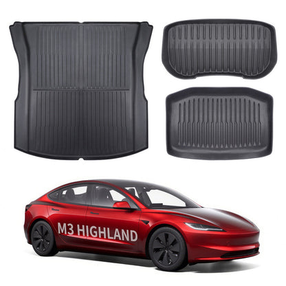 All Weather TPE Interior Floor Mats Cargo Liners Set for Tesla 2024+ Model 3 Highland Frunk + Trunk Upper&Lower Mat (3 PCS)