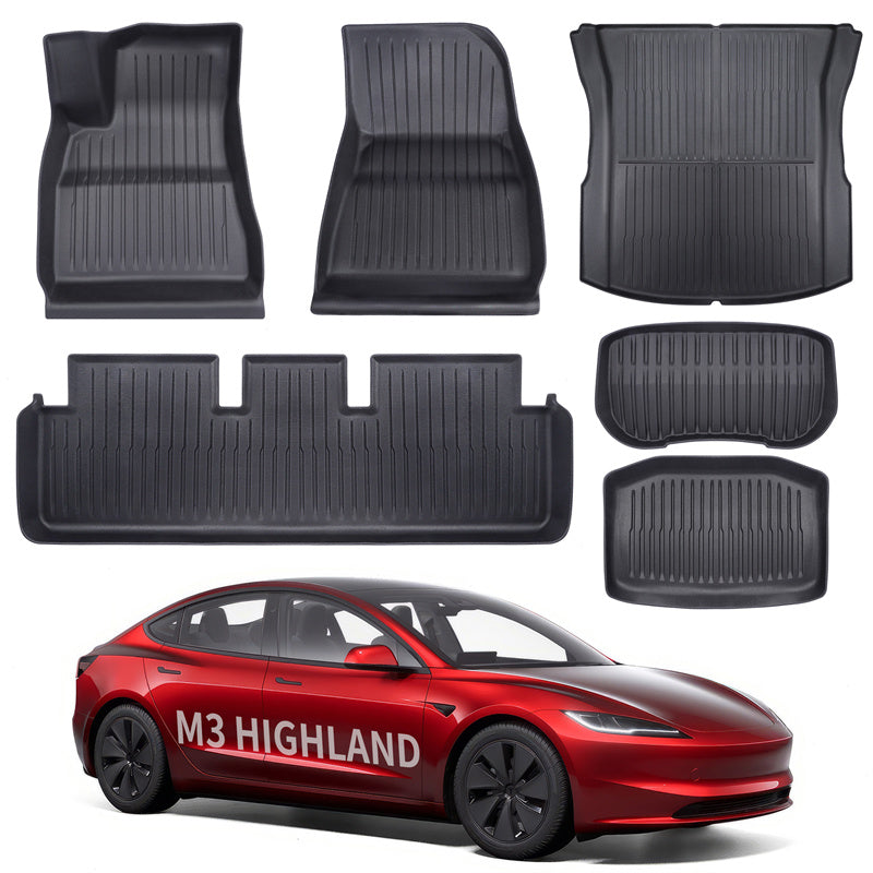 All Weather TPE Interior Floor Mats Cargo Liners Set for Tesla 2024+ Model 3 Highland Full Set (6 PCS)