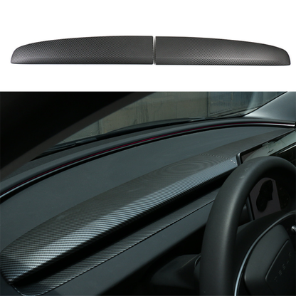 Split Dashboard Cover & Dashboard Air Outlet Cover (Carbon Fiber Pattern ABS) for Tesla Model 3 Highland 2024+ Dashboard Cover Only (2 Pcs) Matte Carbon Fiber