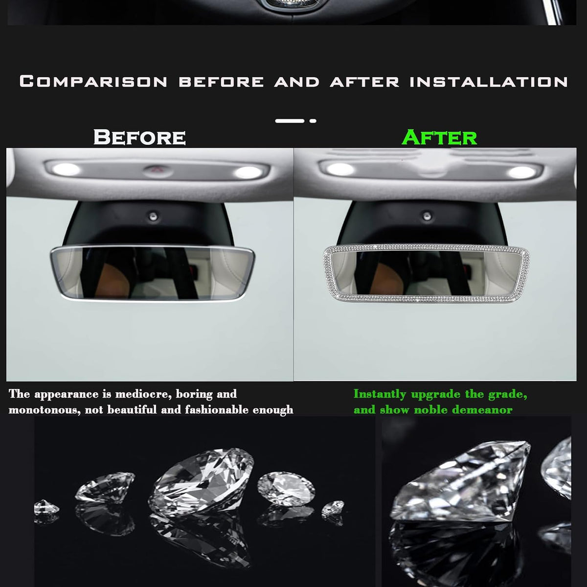 Crystal Bling Interior Rearview Mirror Frame for Tesla Model Y Juniper & Model 3 Highland