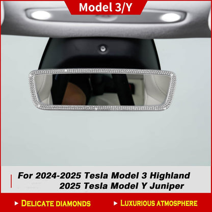 Crystal Bling Interior Rearview Mirror Frame for Tesla Model Y Juniper & Model 3 Highland