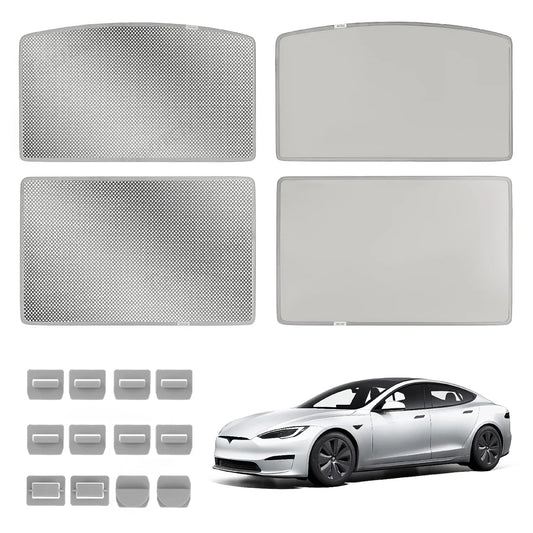 Upgrade Built-in Reflective Sunroof Sunshade for 2021+ Model S- Lightweight Reflective Silver Coated Sun Visor Grey