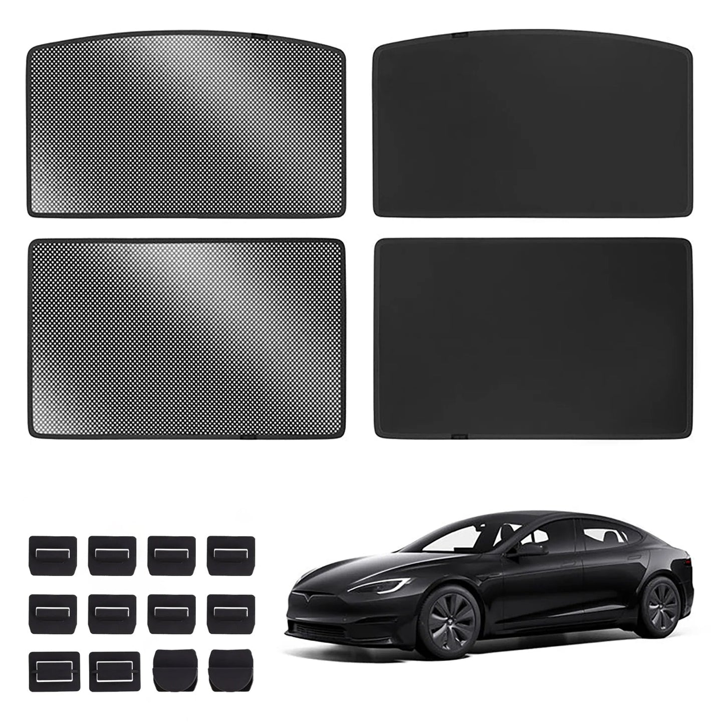 Upgrade Built-in Reflective Sunroof Sunshade for 2021+ Model S- Lightweight Reflective Silver Coated Sun Visor Black
