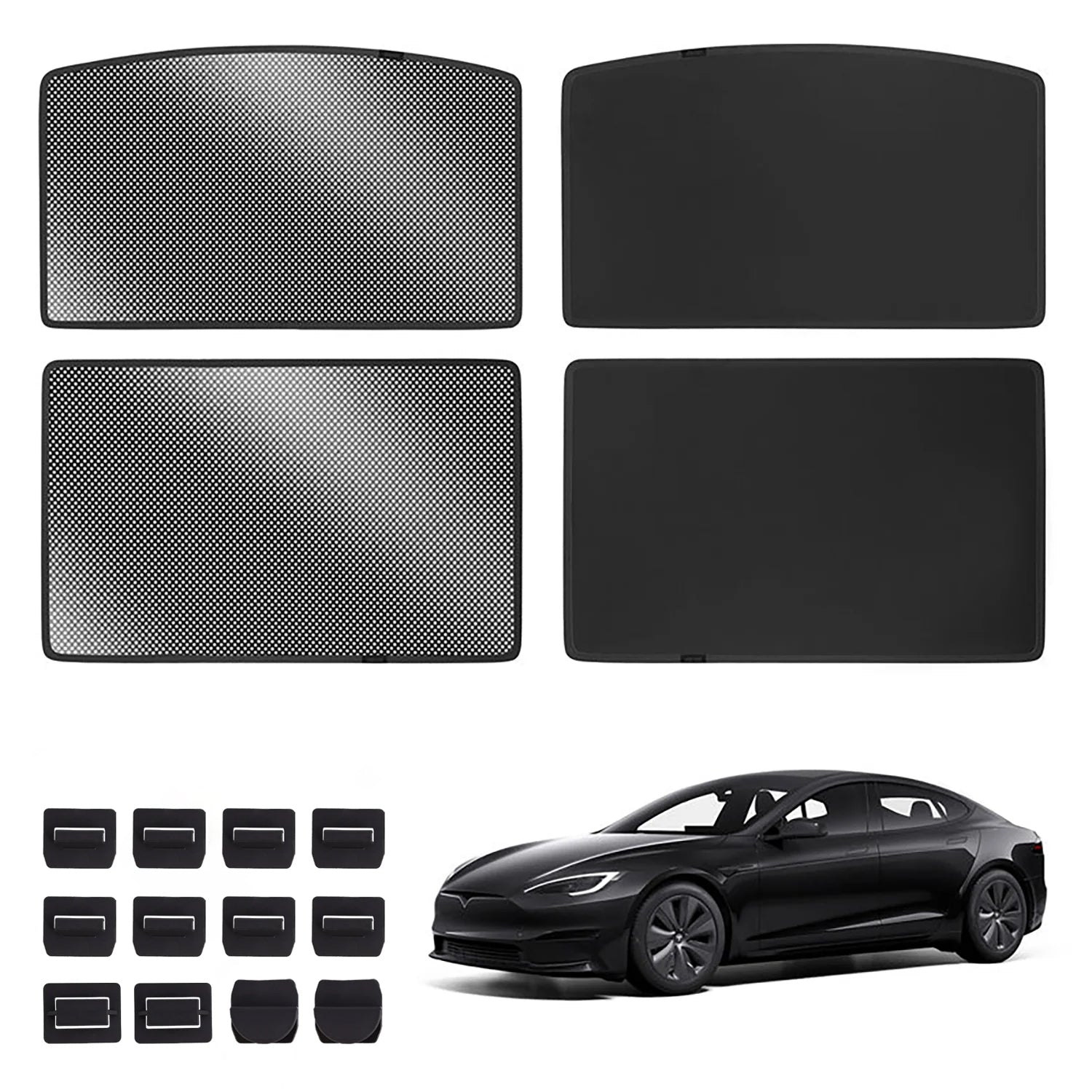 Upgrade Built-in Reflective Sunroof Sunshade for 2021+ Model S- Lightweight Reflective Silver Coated Sun Visor Black