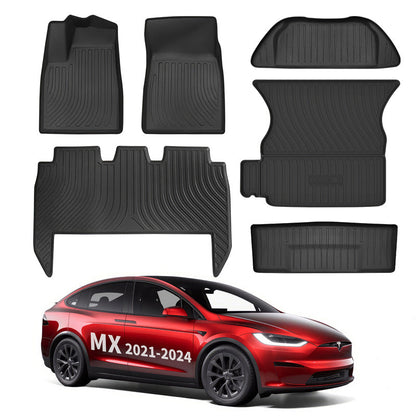 All Weather TPE Interior Floor Mats Cargo Liners Set for Tesla 2021-2024 Model X Full Set (6 PCS) 5 Seats Left-Hand Drive