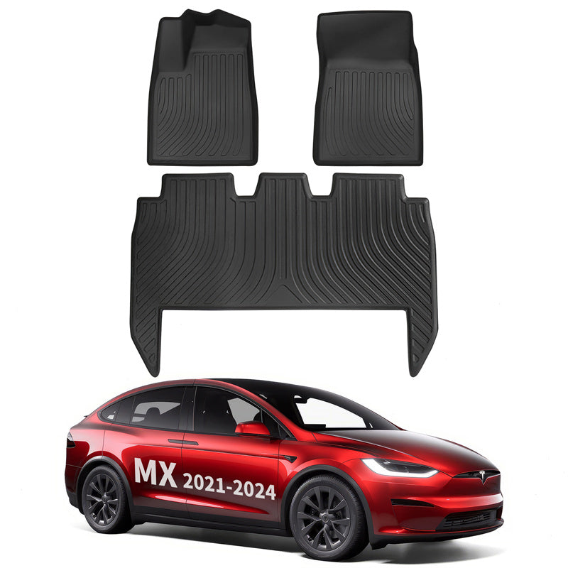 All Weather TPE Interior Floor Mats Cargo Liners Set for Tesla 2021-2024 Model X Floor Mat (3 PCS) 5 Seats Left-Hand Drive