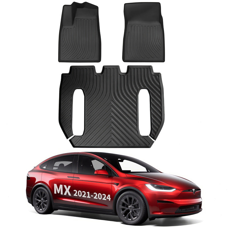 All Weather TPE Interior Floor Mats Cargo Liners Set for Tesla 2021-2024 Model X Floor Mat (3 PCS) 6 Seats Left-Hand Drive