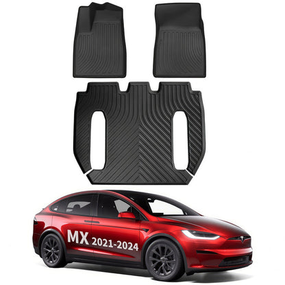 All Weather TPE Interior Floor Mats Cargo Liners Set for Tesla 2021-2024 Model X Floor Mat (3 PCS) 6 Seats Left-Hand Drive