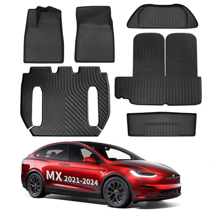All Weather TPE Interior Floor Mats Cargo Liners Set for Tesla 2021-2024 Model X Full Set (6 PCS) 6 Seats Left-Hand Drive