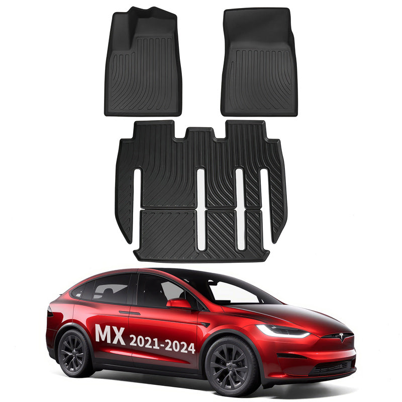 All Weather TPE Interior Floor Mats Cargo Liners Set for Tesla 2021-2024 Model X Floor Mat (3 PCS) 7 Seats Left-Hand Drive