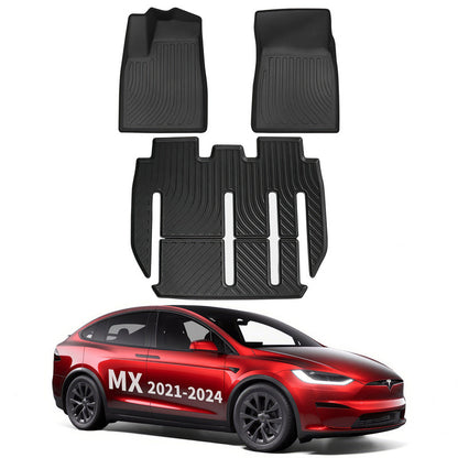 All Weather TPE Interior Floor Mats Cargo Liners Set for Tesla 2021-2024 Model X Floor Mat (3 PCS) 7 Seats Left-Hand Drive