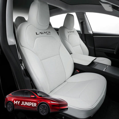 All-Inclusive Seat Cover for New Tesla Model Y Juniper 2025+ Nappa Leather With Logo White