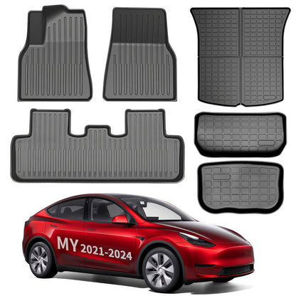 All Weather TPE Interior Floor Mats Cargo Liners Set for Tesla 2021-2024 Model Y Full Set (6 PCS) 5 Seats Left-Hand Drive