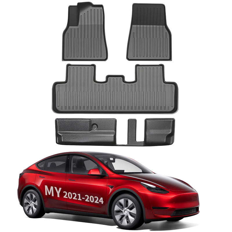 All Weather TPE Interior Floor Mats Cargo Liners Set for Tesla 2021-2024 Model Y Floor Mat (3 PCS) 7 Seats Left-Hand Drive