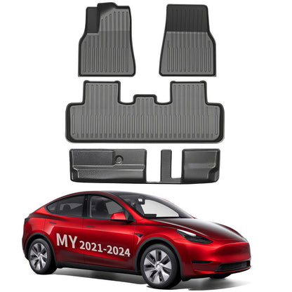 All Weather TPE Interior Floor Mats Cargo Liners Set for Tesla 2021-2024 Model Y Floor Mat (3 PCS) 7 Seats Left-Hand Drive