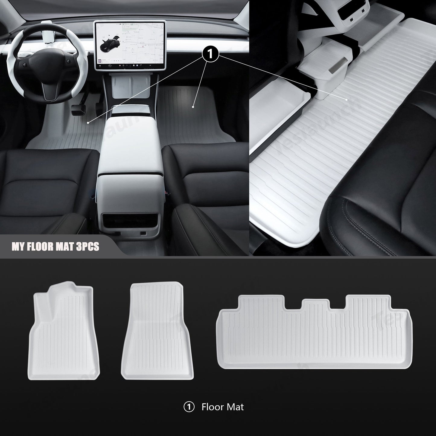 White TPE All Weather Floor Mat for Tesla Model 3/Y 2021-2024 Model Y Floor Mat (3 pcs) Left-hand Drive