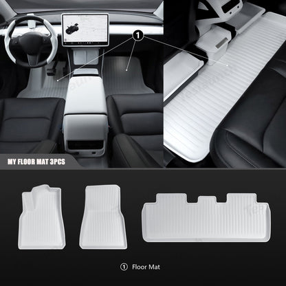 White TPE All Weather Floor Mat for Tesla Model 3/Y 2021-2024 Model Y Floor Mat (3 pcs) Left-hand Drive