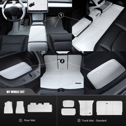 White TPE All Weather Floor Mat for Tesla Model 3/Y 2021-2024 Model Y Whole Set